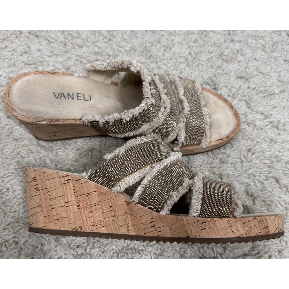 Vaneli Carry Espadrilles‎ Wedge Slip On Strappy Sandals Size 7 Metallic Fringe